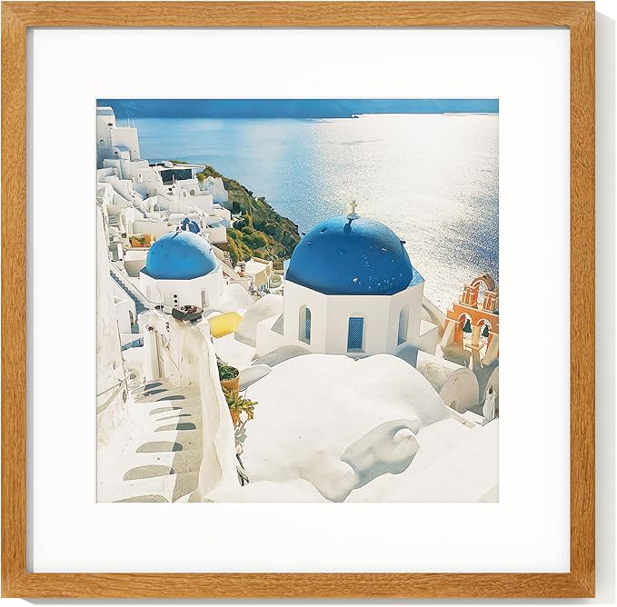 Axeman 16x16 Picture Frame with Mat for 12x12 - Solid Teak Wood Square Picture Frame with Tempered Glass, Wooden Square Photo Frame 16''x16'' for Art Photo and Prints, Hook Included, Natural Teak
