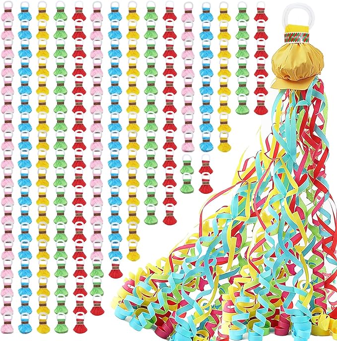 200 Pcs Colorful Streamer Poppers, No Mess Streamers, Hand Throw Streamers with Colorful Ribbon for Wedding, Birthday, Party Celebrations, Graduation, Party Favors Shows