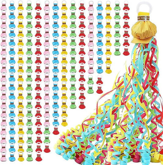 200 Pcs Colorful Streamer Poppers, No Mess Streamers, Hand Throw Streamers with Colorful Ribbon for Wedding, Birthday, Party Celebrations, Graduation, Party Favors Shows