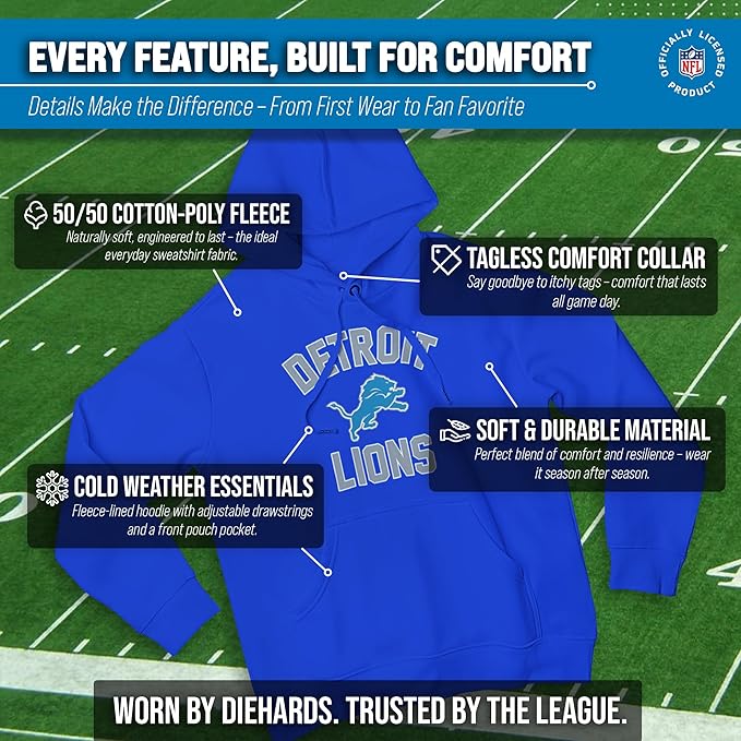 Team Fan Apparel NFL Adult Gameday Hooded Sweatshirt - Poly Fleece Cotton Blend - Stay Warm and Represent Your Team in Style
