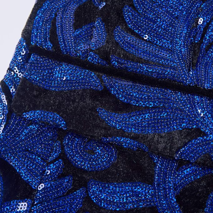 Men Fashion Velvet Sequins Floral Pattern Suit Jacket Blazer