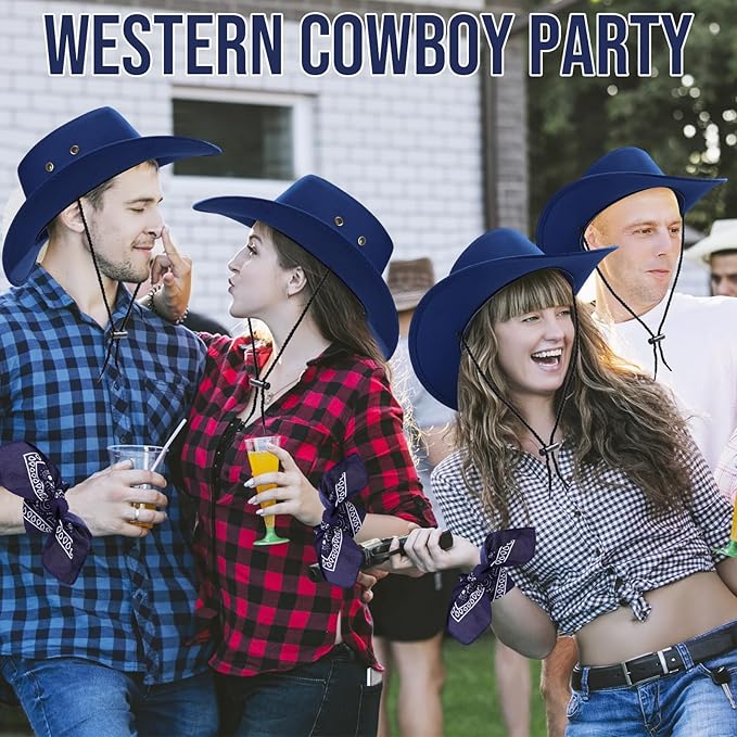 Zhanmai 12 Pcs Cowboy Hat and Bandana Cowboy Cowgirl Hats Bulk Western Party Costume Halloween Accessory