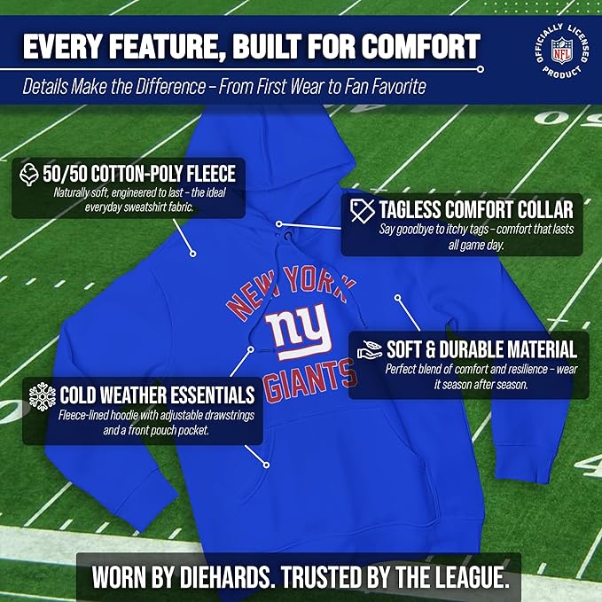 Team Fan Apparel NFL Adult Gameday Hooded Sweatshirt - Poly Fleece Cotton Blend - Stay Warm and Represent Your Team in Style