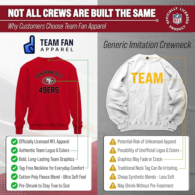 Team Fan Apparel NFL Adult Gameday Football Crewneck Sweatshirt - Cotton Blend - Stay warm, comfortable & stylish on game day