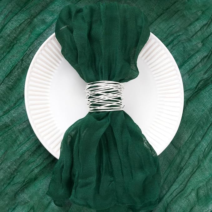 50 Pack Emerald Green Cheesecloth Napkins Spring Cloth Napkins Set of 50 Dinner Napkins Bulk 21x21 Inches for Wedding Bridal Shower Baby Shower Valentine's Day