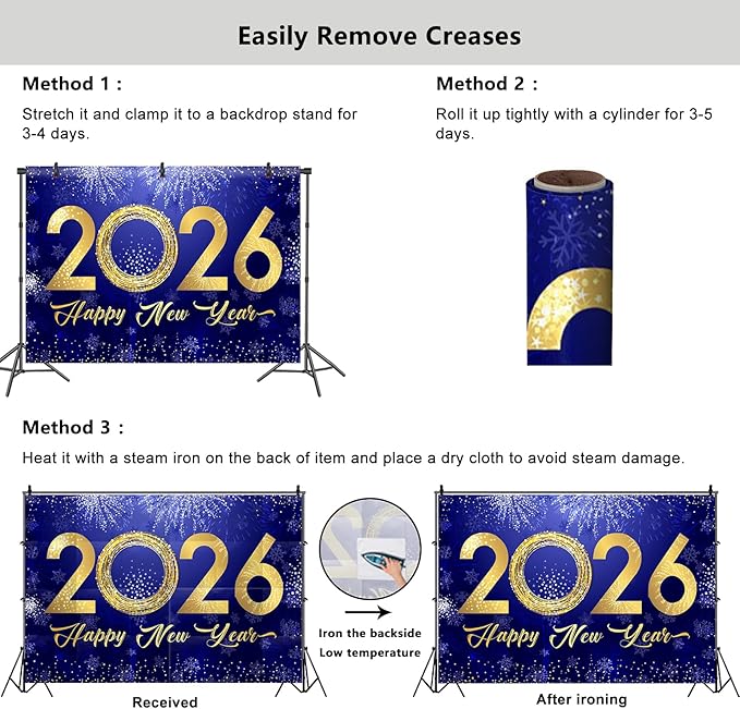 YongFoto 2026 Happy New Year Backdrop 10x7ft Fireworks Snowflakes Photography Background Christmas Night Festival Carnival Celebration Party Banquet Decor Banner Photoshoot Wallpaper Photo Booth