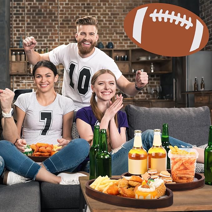 Hushee 3 Pcs Football Serving Trays and Platters 13 Inch Wooden Shaped Football Serving Dishes Tailgate Party Platter Snack for Game Party Decoration(Elegant Style)