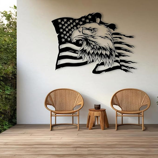 USA Bald Eagle Metal Wall Art, Large Eagle American Flag Metal Wall Decor, Fourth of July Independence Day Flag, Veteran Patriotic Gift for Home, Living Room, Office Sculptures, 4th July Day Gift (41.3" x 29.5" / 105 x 75 cm)