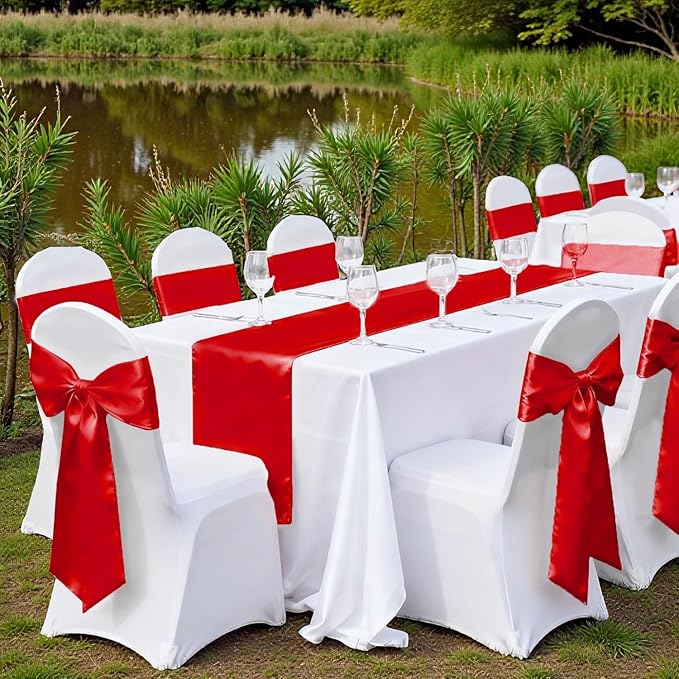 VDS Satin Chair Sashes Chair Cover Back Tie Sateen Bows Ribbon for Wedding Birthday Graduation Engagement Ceremony Event Party Banquet Venue Hotel All Dining Chair Decoration (75PC) (Red)