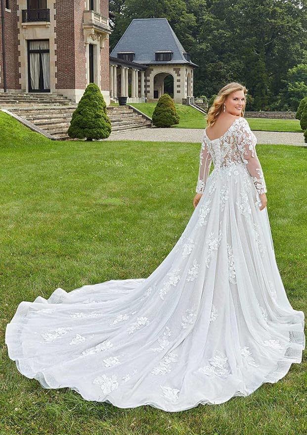 Plus Size Wedding Dresses for Bride Long Sleeve Wedding Bridal Gowns with Lace Appliques Off Shoulder Bride Dress