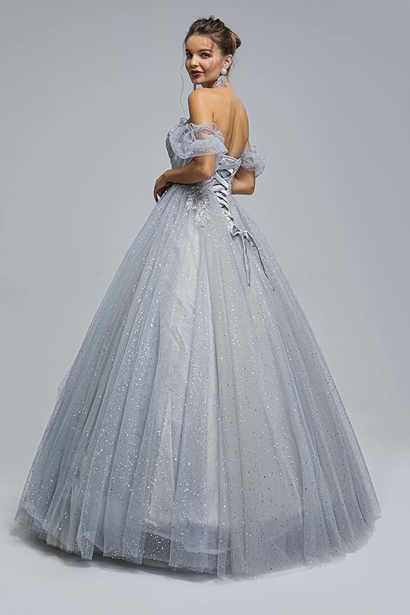 Engerla Women's Beading Sweetheart Ball Gown Tulle Layed Long Quinceanera Dress