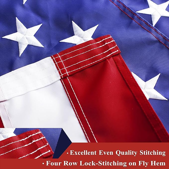 G128 - American USA US Flag 4x6 ft Deluxe Embroidered Stars Sewn Stripes Brass Grommets, Back to School Decor