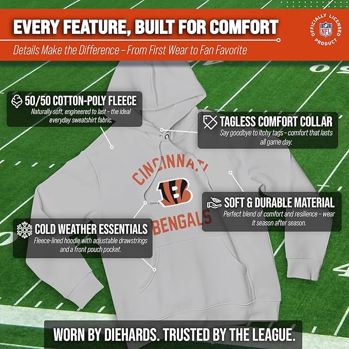 Team Fan Apparel NFL Adult Gameday Hooded Sweatshirt - Poly Fleece Cotton Blend - Stay Warm and Represent Your Team in Style
