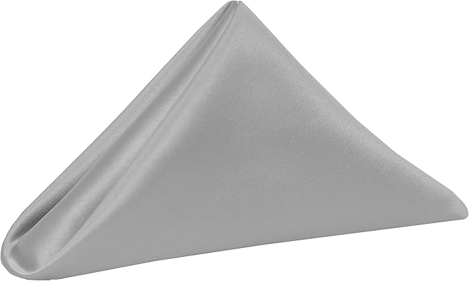 Ultimate Textile Silver Bridal Satin Wedding Napkins 17" x 17" (Set of 60) - Cloth Napkins Bulk Set, Wrinkle & Stain Resistant Polyester for Events