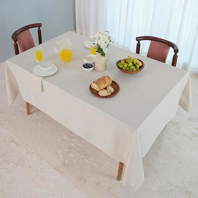 D'Moksha Homes Linen Tablecloth 60 x 120 Inch - 100% Pure Linen Light Natural Table Cloth for Rectangle Tables - Machine Washable Cloth Tablecloth for Valentines, Spring, Easter