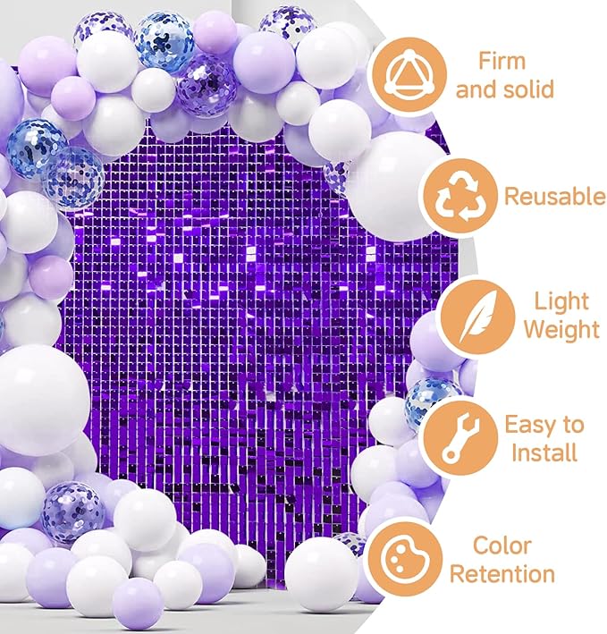 Purple Shimmer Wall Backdrop,Shiny Sequins,24PCS Sequins Backdrop Decoration Panels, Glitter Bling Photo Background Decorations for Birthday Party Wedding Engagement Anniversary Graduation