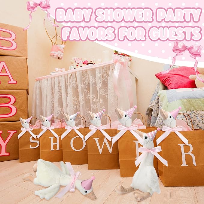 Silly Goose Party Supplies Plush Animal and Mini Birthday Party Hats with Ribbon Bow for Christmas Birthday Gift