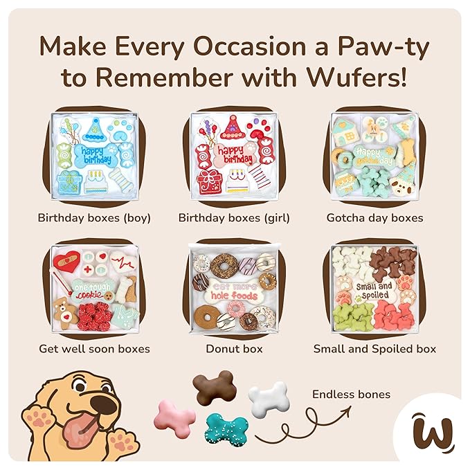 Wufers Birthday Boy Cookie Box | Gifts for Dogs | Gourmet-Decorated Treats | Made with Locally Sourced Ingredients (Red - Birthday Girl)