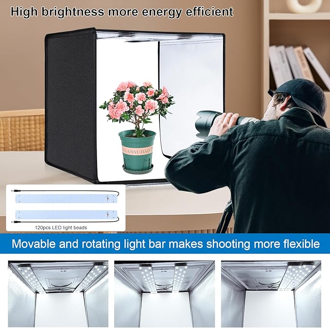 PULUZ Large Photography Light Box, 24x24 inches Photography Light Tent, 60cm x 60cm Photo Studio for Big Product, Portable Photo Booth with 2 Light Board＆ 6 Color backdrops, 5500K Lighting, US Plug