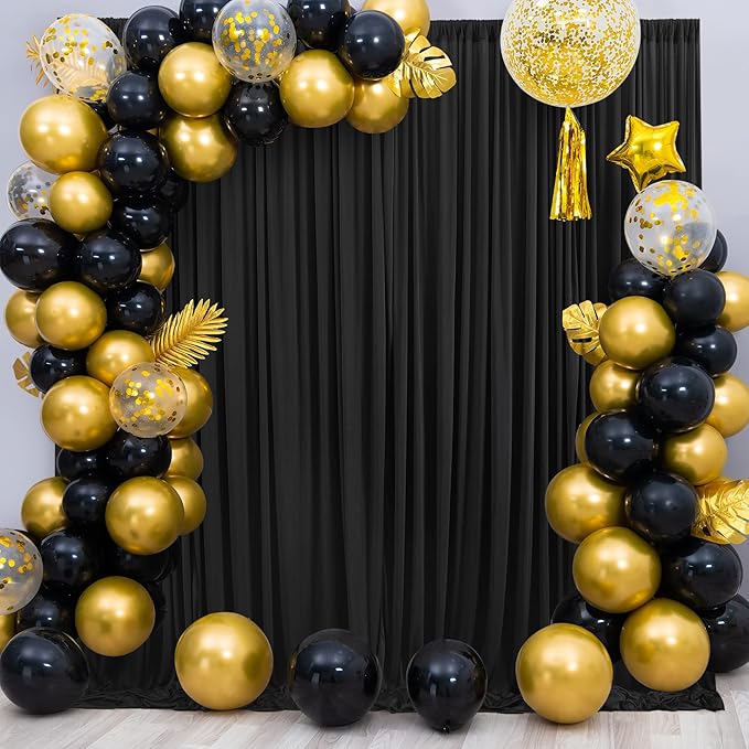 40 ft x 8 ft Black Backdrop Curtain for Parties, 8 Panels 5 ft x 8 ft Wrinkle Free Polyester Photo Black Backdrop Drapesfor Graduations Birthday Wedding Party Stage Curtains Home Decoration Supplies
