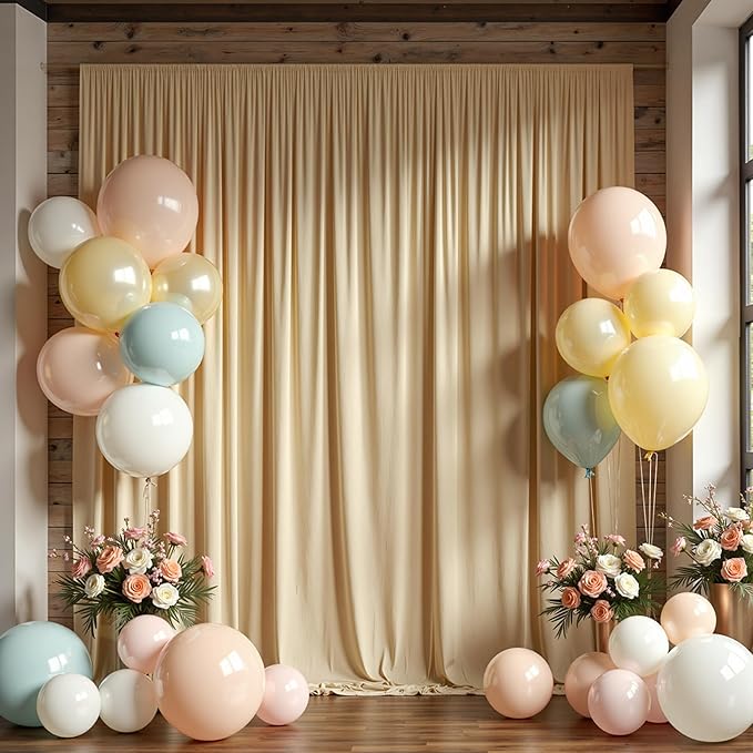 30 ft x 8 ft Thick Champagne Backdrop Curtain for Wedding Parties, 6 Panels 5 ft x 8 ft Wrinkle Free Polyester Champagne Photo Backdrop Drapes, Birthday Party Home Decoration Supplies