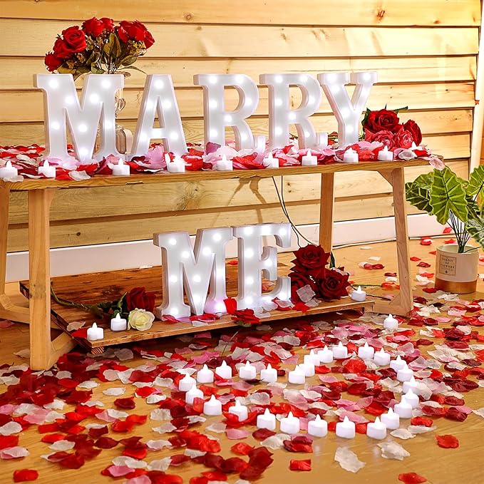 Fumete 4080 Pcs Marry Me Sign Proposal Decorations Lighted Marry Me Letters with 72 Pcs Romantic Heart Candles 4000 Pcs Rose Petals USB Romantic Night Light for Valentine Engagement Wedding(Colorful)