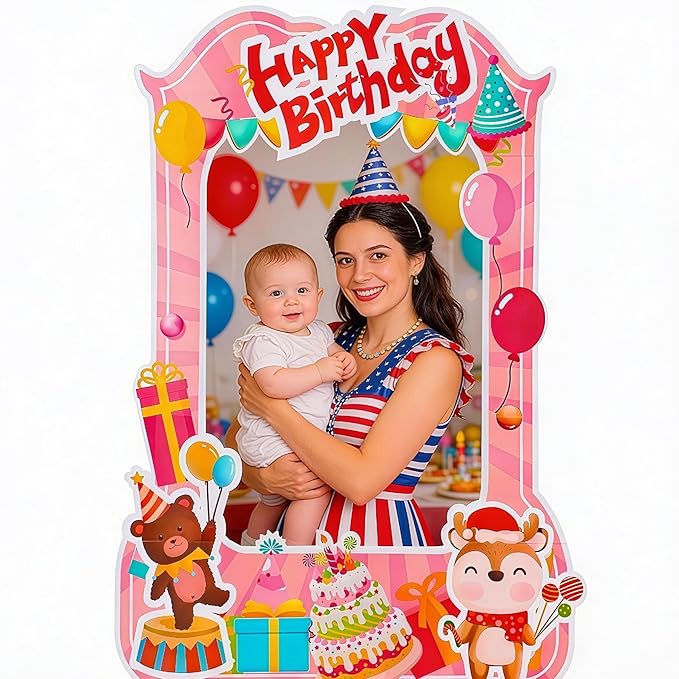 EARTHSON 6 Ft x 4 Ft Happy Birthday Photo Booth Box Photo Cutout Stand in Life-Size Cardboard Frame Prop for Birthday Party Supplies