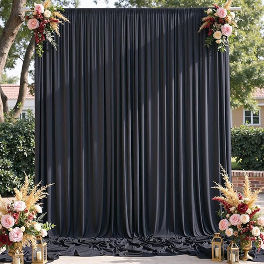 gogoparti 30x15 ft Black Backdrop Curtain for Weddings & Parties - 6-Panel Wrinkle-Free Polyester Drape, 15 FT Long for Birthday, Baby Shower, Halloween Photography Background