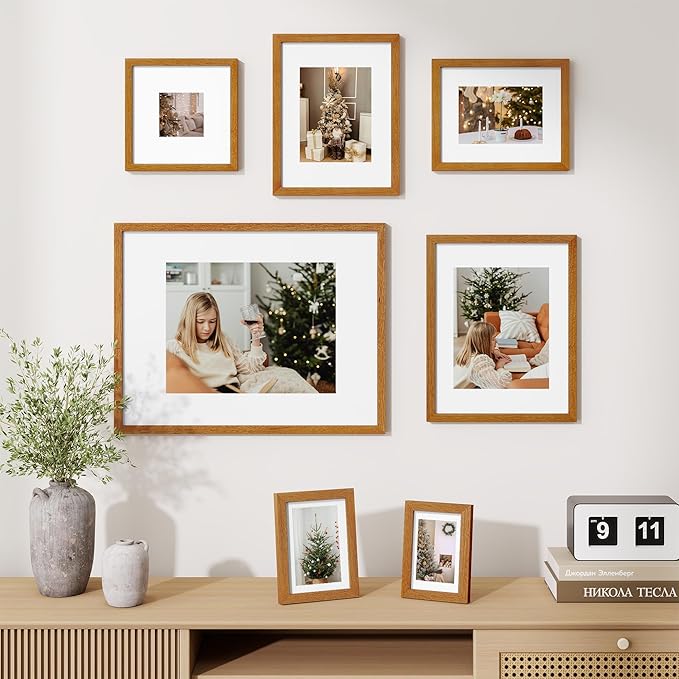 Axeman 14x22 Frame - Solid Teak Wood 14x22 Picture Frame With Mat for 12x18, 22x14 Wood Poster Frame, Tempered Glass and Hanging Hardware Included Home Decor Art Hanging Frame, Natural Teak