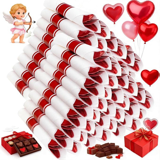 400PCS Pre Rolled Red Plastic Silverware Sets - Heavy Duty Red Cutlery - Include 100 Pack Wrapped Disposable Utensils with Napkins for Valentine's Day Parties & Dinners & Weddings