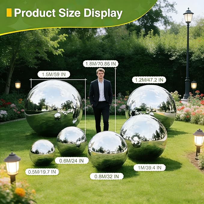 Silver Inflatable Big Mirror Ball Gold Shiny Balls Large Hanging & Standing PVC Disco Bubble Balloon for Christmas, Birthday, Party, Wedding, Decoration, Other Events (1 Pcs, 24in Without Pump)