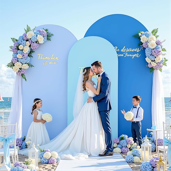 Gradient Blue Arch Backdrop Cover 7.2FT 6.6FT 6FT Arch Covers Stretchy Backdrop Set of 3, Party Arch Cover Spandex Fitted Under The Sea Fabric Arch Covers for Baby Shower Birthday Wedding Decoration