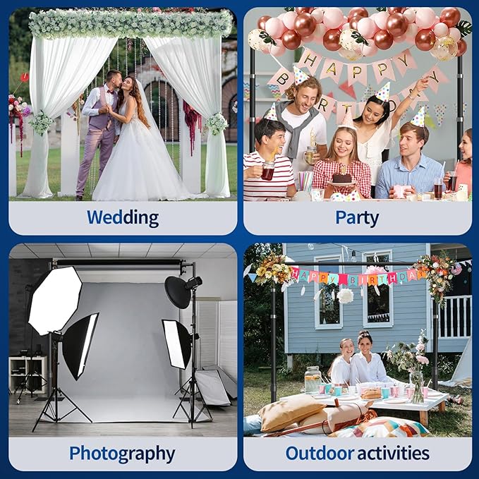 Pipe and Drape Backdrop Stand, 12x10ft Heavy Duty Adjustable Background Frame with Metal Base, Back Drop Holder for Parties Photography Wedding Photoshoot Decoration - Black