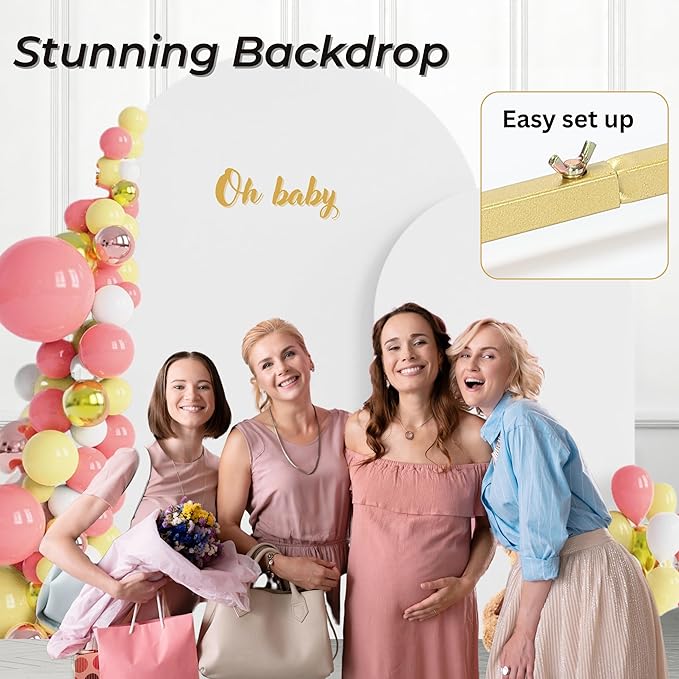 2PK (7.2 & 6 FT Wedding Arch Backdrop Stand and Cover Set | Metal Backdrop Arch, Balloon Stand, Water Bags | Party, Bridal Show, Birthday, Baby Shower Decorations (White Cover, 2 Pack)