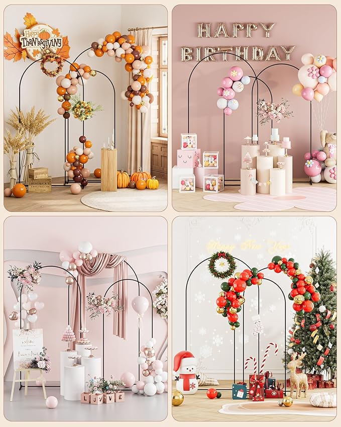 Wedding Arch, Metal Arch Backdrop Stand, Balloon Arch Stand Wedding Frame for Ceremony Decoration (Black, 7.2FT, 6.6FT, 6FT Arch Backdrop)