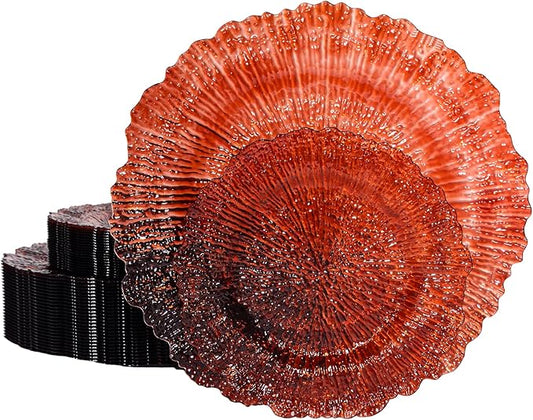 U-QE 60PCS Amber Plastic Plates - Clear Brown Plastic Plates Disposable Heavy Duty - Disposable Plates for Party Including 30PCS 10'' Dinner & 30PCS 7'' Dessert