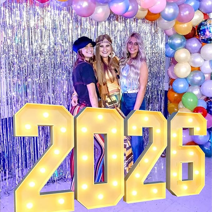 2.3 FT LED Light Up Number Sign - Class of 2026 Marquee Letters, Christmas & New Year Graduation Decor for Indoor Outdoor Celebration & Photo Backdrop
