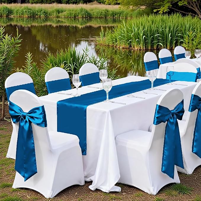 VDS Satin Chair Sashes Chair Cover Back Tie Sateen Bows Ribbon for Wedding Birthday Graduation Engagement Ceremony Event Party Banquet Venue Hotel All Dining Chair Decoration (40PC) (Dark Teal)