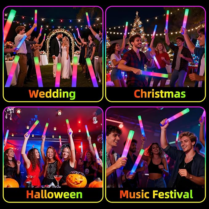 68pcs Foam Glow Sticks,Glow Sticks Bulk,3 Flashing Modes for Wedding Glow in The Dark Party Supplies, Light up Wand for Birthday,Outdoor Camping, Raves