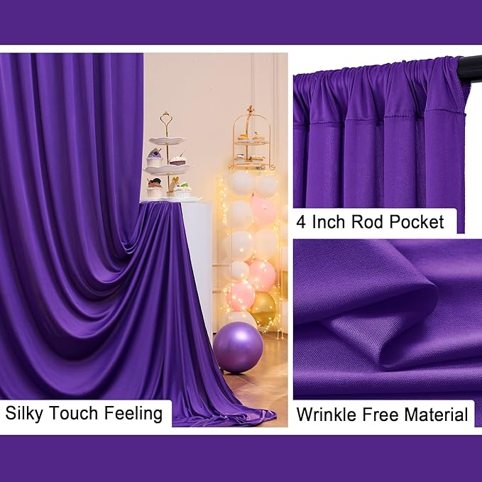 20 ft x 10 ft Wrinkle Free Purple Backdrop Curtain for Parties, 5ft x 10ft 4 Panels Polyester Purple Photo Backdrop Drapes for Wedding Birthday Party Baby Shower