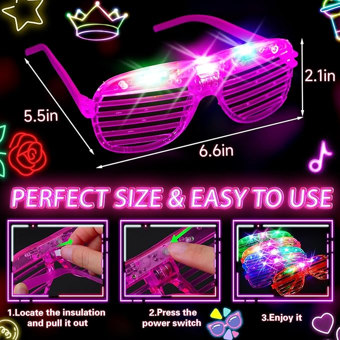 Valentines Day Gifts, 180 PCS New Year Light Up Glasses, Glow In The Dark Party Supplies, LED Glasses, Neon Flashing Glasses Bulk for Kids and Adults, Glow Glasses for Glow Party, Wedding, Birthday