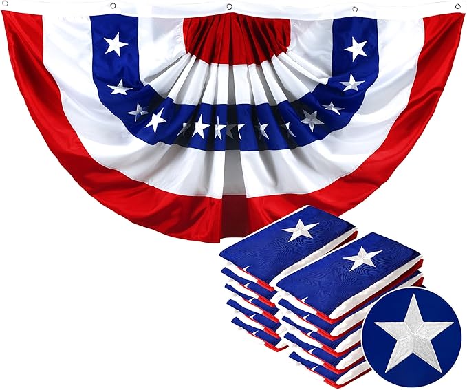 G128 – 10 Pack: USA Pleated Fan Flag, 4x8 Feet American USA Bunting Decoration Flags EMBROIDERED Patriotic Stars & Sewn Stripes Canvas Header Brass Grommets