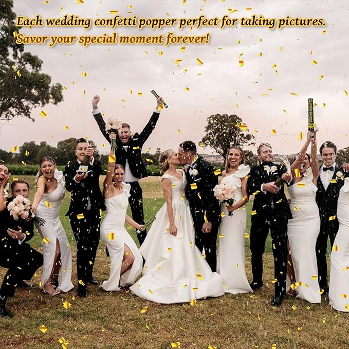 Confetti Cannon Gold Party Poppers 12 Pack Party Cannon Confetti Shooters for Celebrations Wedding Birthday Graduation Golden Foil 12 inch Confetti Poppers for Christmas New Year Eve Parties Supply