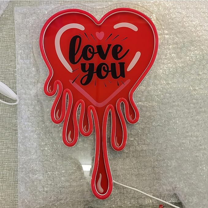 Love You Dripping Heart Neon Sign, Red Melting Heart UV Printed LED Light for Bedroom, Living Room, Valentine's Day Party Wall Art, Romantic Home Decor, Couple Gift 10″ × 15″