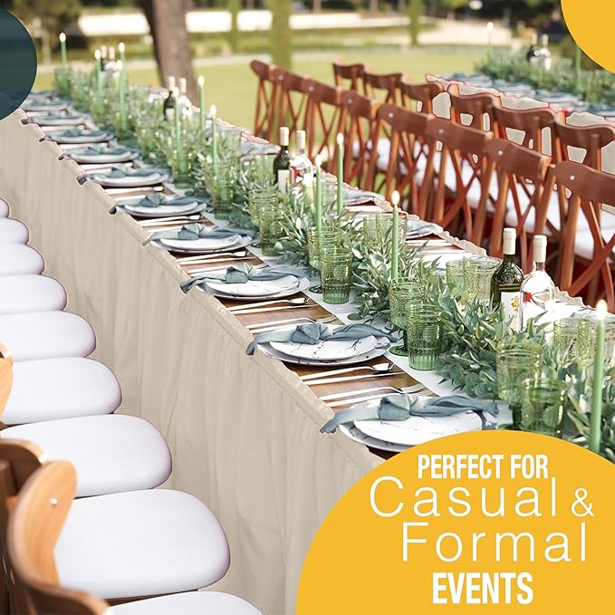 Exquisite Ruffle Table Skirt Ivory Pack Of 12, 14 Ft Long Table Skirts for Rectangle Tables 6ft Plus or Round Tables Skirts with Adhesive Strip for Gender Reveal Decor & Happy Birthday Parties
