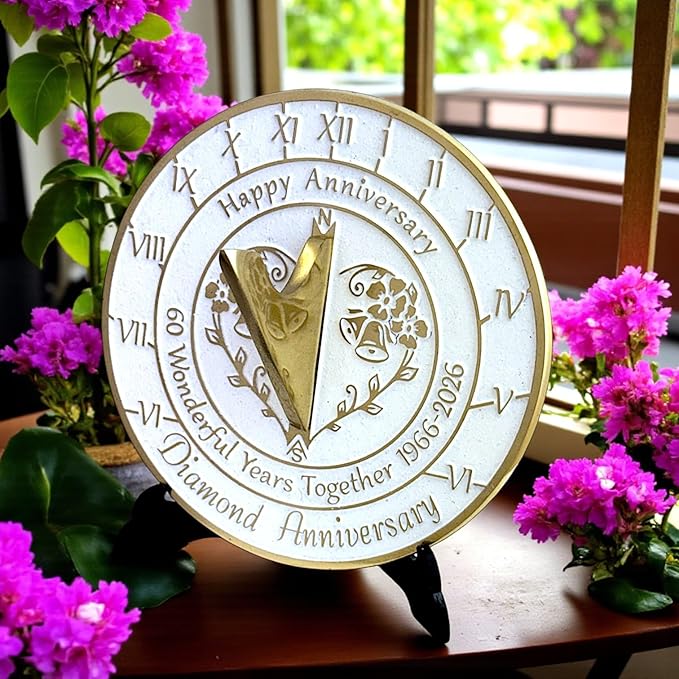 Anniversary Sundial Gift for 60th Diamond Wedding Anniversary in 2026 - Recycled Metal Home Decor Or Garden Present Idea - Handmade in UK for Him, Her Parents Or Couples 60 Year Celebration
