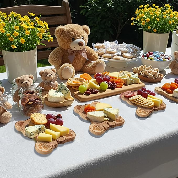 24 Set Baby Shower Prizes Bear Shaped Cheese Board with Cheese Knives and Forks Baby Shower Party Favors Gift Box for Wedding Bridal Birthday Gender Reveal Favor (Acacia Color)