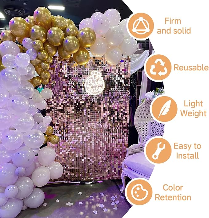 4 FT x 6 FTPink Shimmer Wall Backdrop,Shiny Sequins,24PCS Sequins Backdrop Decoration Panels,Glitter Bling Photo Background Decorations for Birthday Party Wedding Graduation Anniversary Baby Shower
