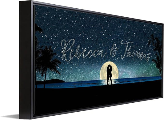 Personal-Prints Written in the Stars Personalized Art | Customized with Names in the Sky | Unique Wedding, Anniversary, Valentine’s Day, or Romantic Gift (13.5"x32.5" Framed Canvas - BEACH)