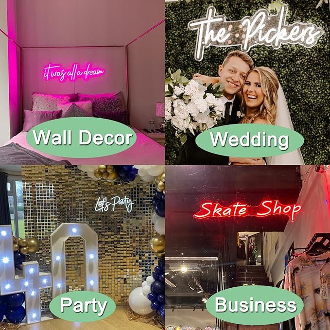 Custom Neon Sign Wedding, Personalized LED Name Logo Lights Battery Operated for Reception, Light up Neon Signs Customizable for Kids Room Bedroom Wall Decor, Birthday Party, Office Business (16-60")